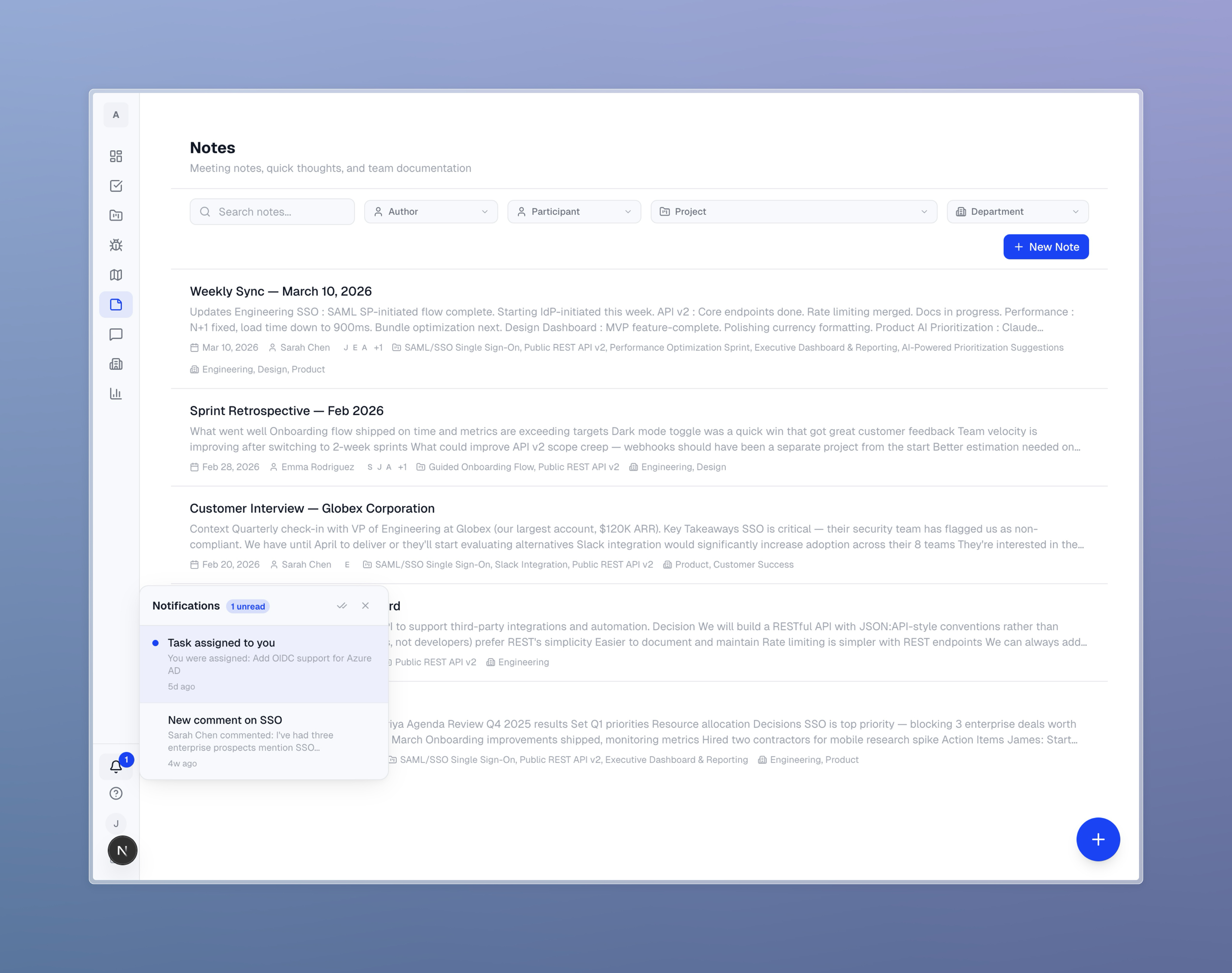 Calibrato notes with meeting sync and notifications